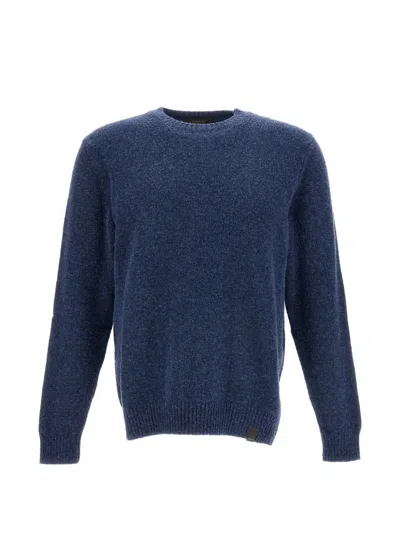 Zanone Deep Blue Crew Neck Sweater With Textured Knit Fabric