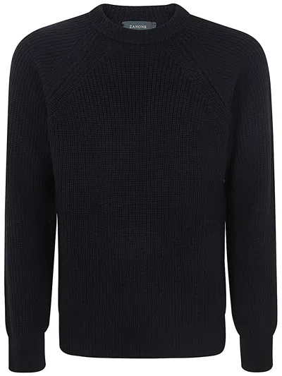 Zanone Crewneck Giro Rag Slim Fit Clothing In Black