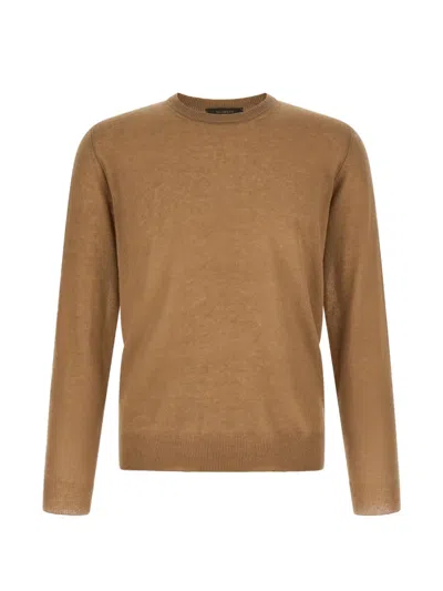 Zanone Crew-neck Long-sleeve Sweater In Brown