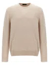 Zanone Ribbed Wool Crewneck Sweater With Cuffed Sleeves In Neutral