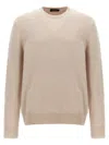 Zanone Ribbed Wool Crewneck Sweater With Cuffed Sleeves In Neutral