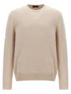 Zanone Ribbed Wool Crewneck Sweater With Cuffed Sleeves In Neutral