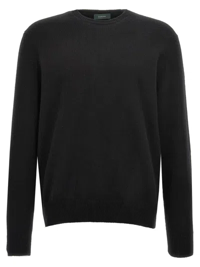 Zanone Crewneck Sweater In Luxurious Virgin Wool In Black