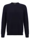 Zanone Crew Neck Wool Sweater With Ribbed Cuffs In Blue