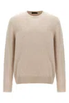 Zanone Ribbed Wool Crewneck Sweater With Cuffed Sleeves In Neutral