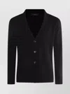 Zanone Crewneck Sweater With Front Pockets And Notched Lapel In Black