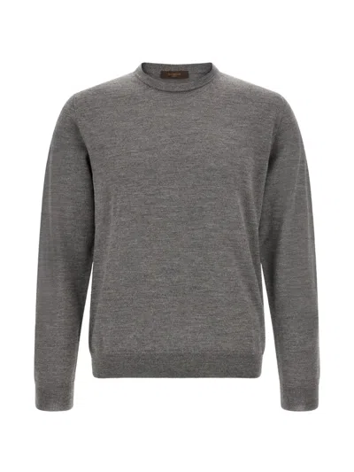 Zanone Crew-neck Virgin Wool Sweater In Brown