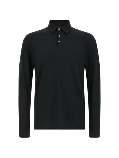 Zanone Ice Cotton Long Sleeve Polo Shirt In Black