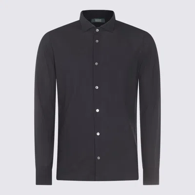 Zanone Dark Blue Cotton Shirt In Black