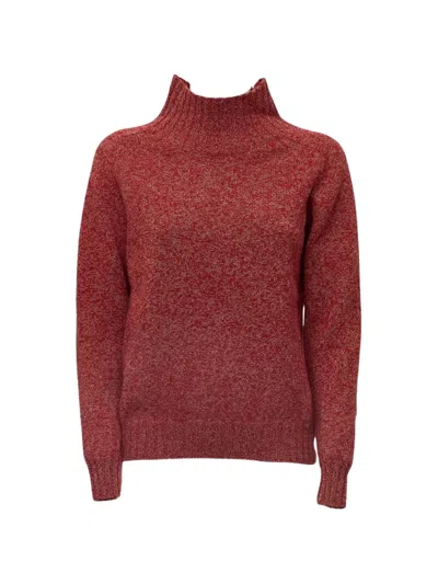 Zanone Heathered Red Ribbed High-neck Sweater In Burgundy