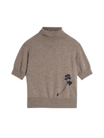 Zanone Dv Mart Short-sleeved Floral Embroidered Wool Sweater In Brown
