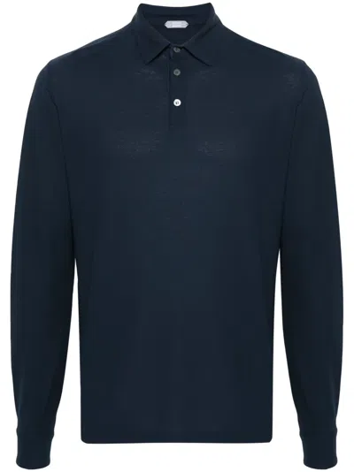 Zanone Dyed Cotton Polo Shirt In Blue