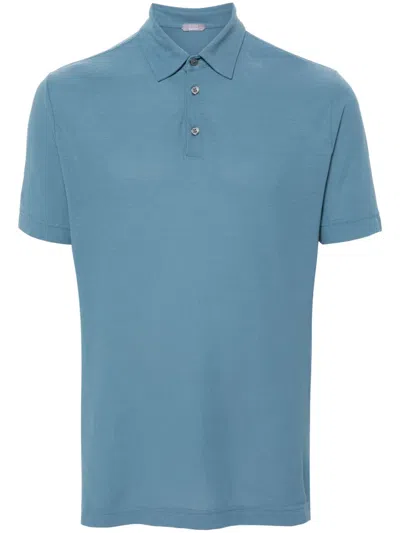 Zanone Fine-knit Cotton Polo Shirt In Blue