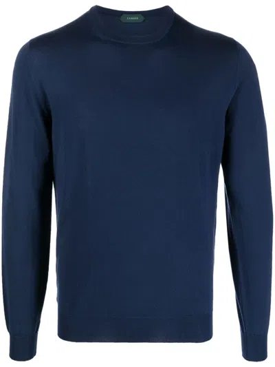Zanone Crew-neck Knitted Jumper In Blue