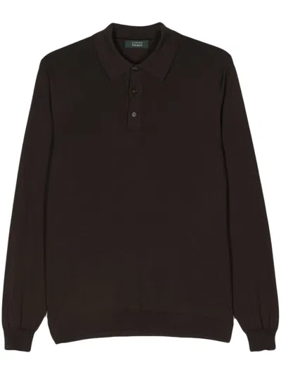 Zanone Fine-knit Polo Shirt In Brown