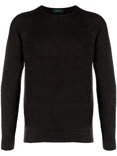 Zanone Fine-knit Raglan-sleeve Jumper In Brown