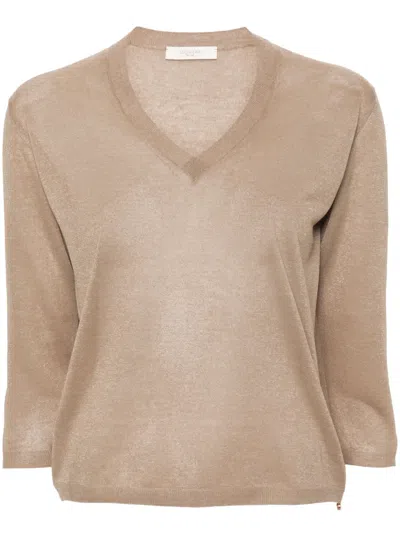 Zanone Fine-knit V-neck Jumper In Neutrals