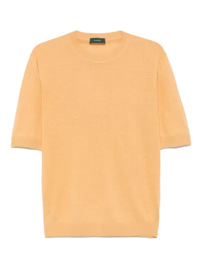 Zanone Fine-ribbed T-shirt In Yellow