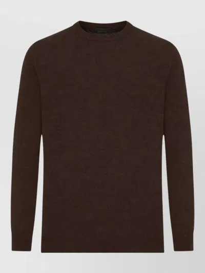 Zanone Fine-knit Wool Crew-neck Long-sleeve Top In Brown