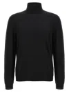 Zanone Fitted Black Wool Turtleneck Sweater With Long Cuffed Sleeves In Black