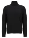 Zanone Fitted Black Wool Turtleneck Sweater With Long Cuffed Sleeves In Black