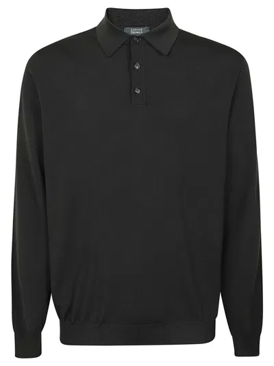 Zanone Fitted Long-sleeved Polo With Classic Collar In Black