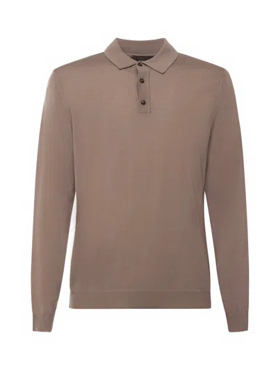 Zanone Flexwool Polo In Brown