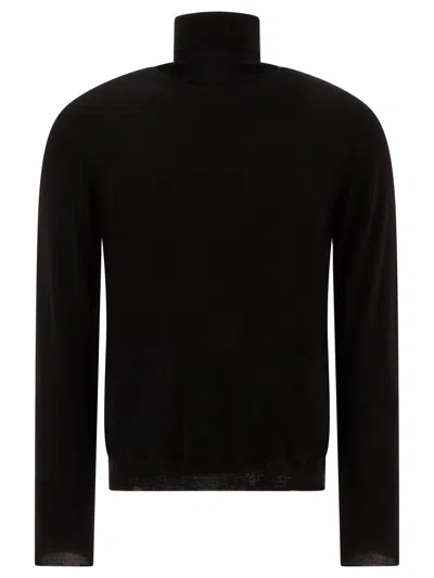 Zanone Men Black Solid Turtle Neck Sweater In Multi