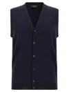 Zanone Flexwool V-neck Vest With Front Button Closure In Blue