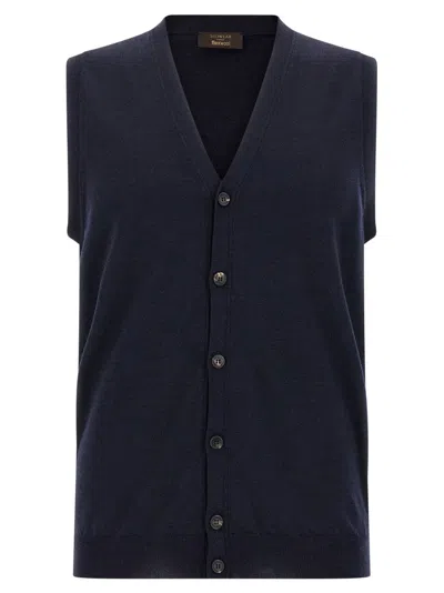 ZANONE FLEXWOOL V-NECK VEST WITH FRONT BUTTON CLOSURE