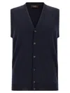 Zanone Sleeveless V-neck Ribbed Knit Vest In Blue