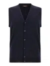 Zanone Flexwool V-neck Vest With Front Button Closure In Blue