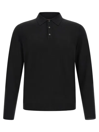 Zanone Flexwool Wool Polo Shirt In Black