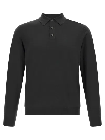 Zanone Flexwool Wool Polo Collared Knit Sweater In Black