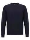 Zanone Crew Neck Wool Sweater With Ribbed Cuffs In Blue
