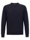 Zanone Crew Neck Wool Sweater With Ribbed Cuffs In Blue