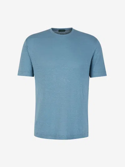 Zanone Sandro Man T-shirt Deep Teal Size M Linen In Blue