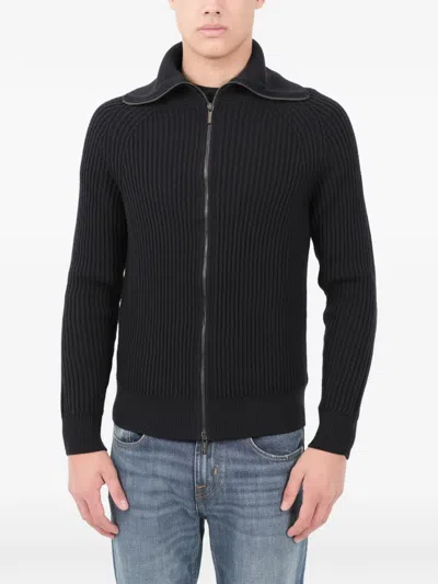 Zanone Funnel-neck Zip-up Cardigan In Black