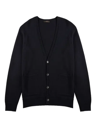 Zanone Geelong Button-up Wool Cardigan In Blue