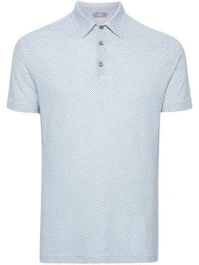 Zanone Geometric-print Polo Shirt In Blue