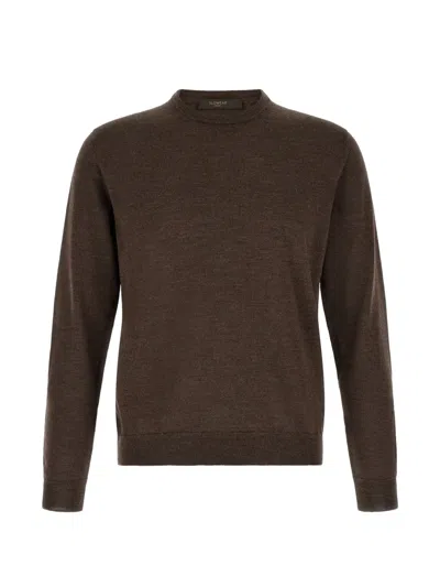 Zanone Giro Crew Neck Long Sleeve Sweater In Brown