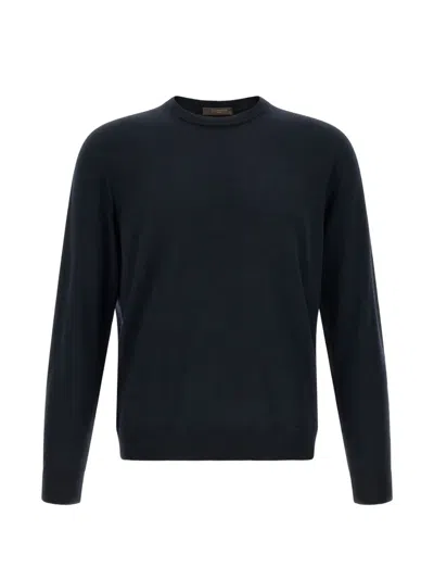 Zanone Giro Ribbed-trim Sweater In Blue
