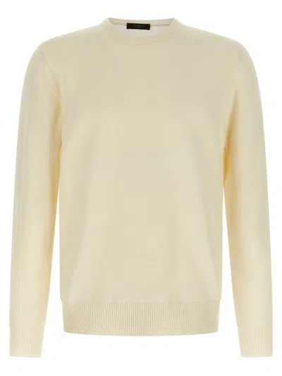 Zanone Crew Neck Cotton Sweater With Ribbed Cuffs In White