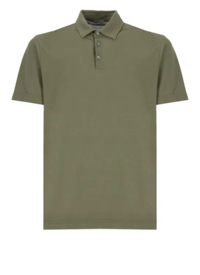 Zanone Ice Cotton Polo Shirt With Buttoned Collar In Green
