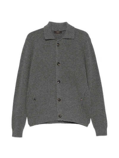 Zanone Grey Ribbed Cardigan With Buttons In Gray