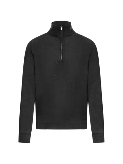 Zanone Half Zip Turtleneck Sweater In Black