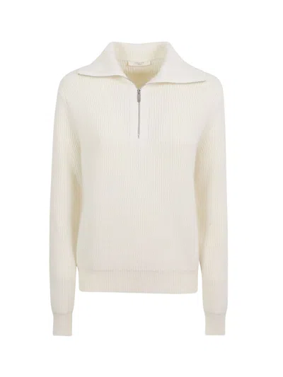Zanone Half-zip Stand Collar Wool Sweater In White