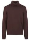 Zanone High-neck Brown Wool Sweater With Ribbed Detailing In Brown