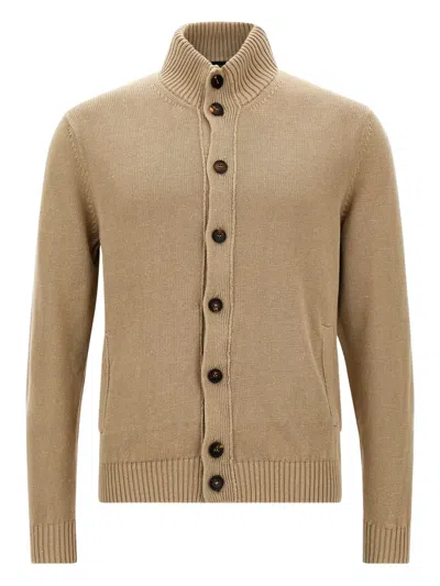Zanone Knitwear In Linen And Cotton With Buttons In Neutral