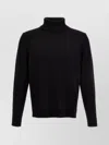 Zanone Fitted Black Wool Turtleneck Sweater With Long Cuffed Sleeves In Black